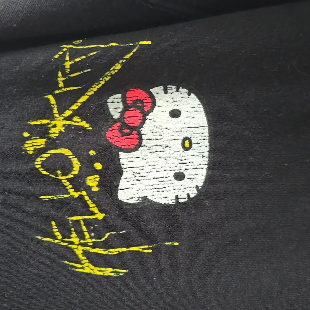 Hello Kitty Sanrio Guitar Skulls Music Notes Rock And Roll Black Hoodie Size M - Picture 2 of 9